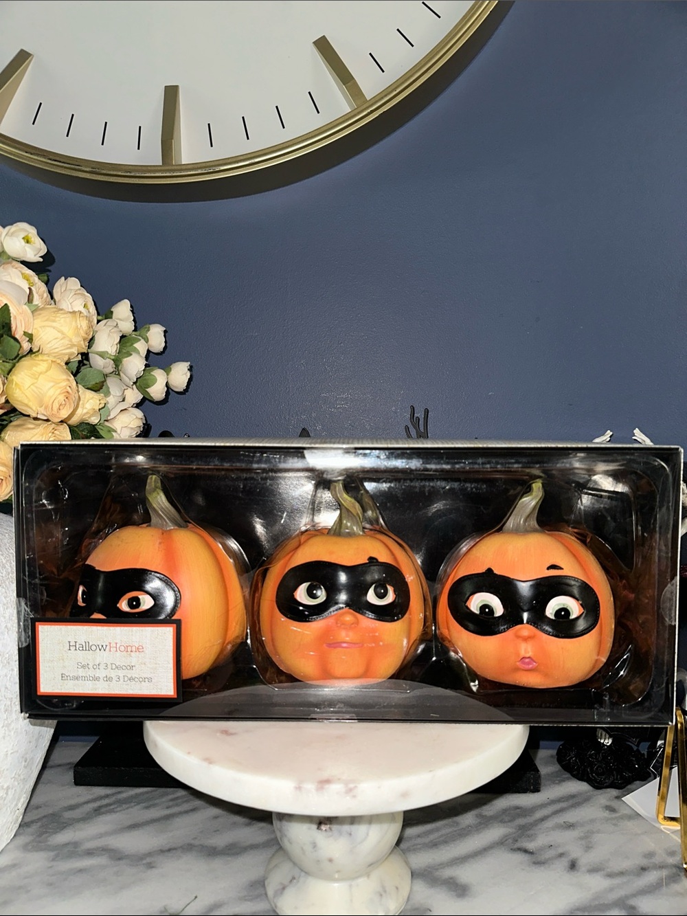 Orange Masked Pumpkin Trio - Halloween Face Décor